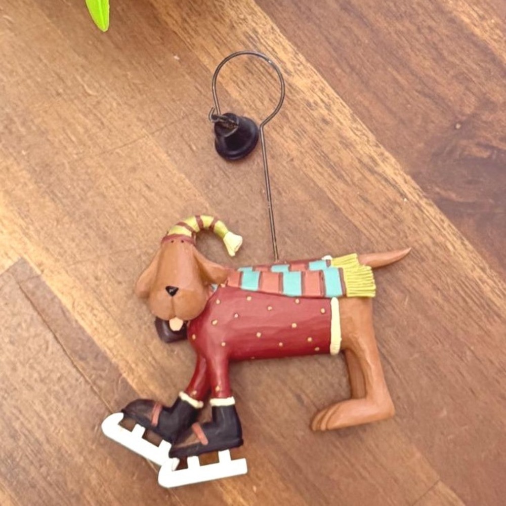Williraye Studio Folkart Vintage Ice Skating Dog Christmas Ornament Holiday